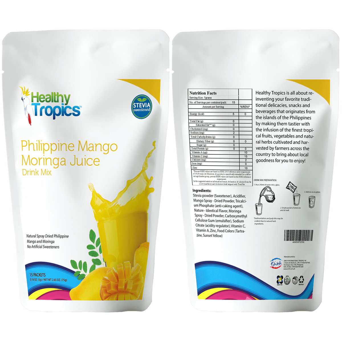 Healthy Tropics Philippine Mango Moringa Juice Drink Mix, 75g