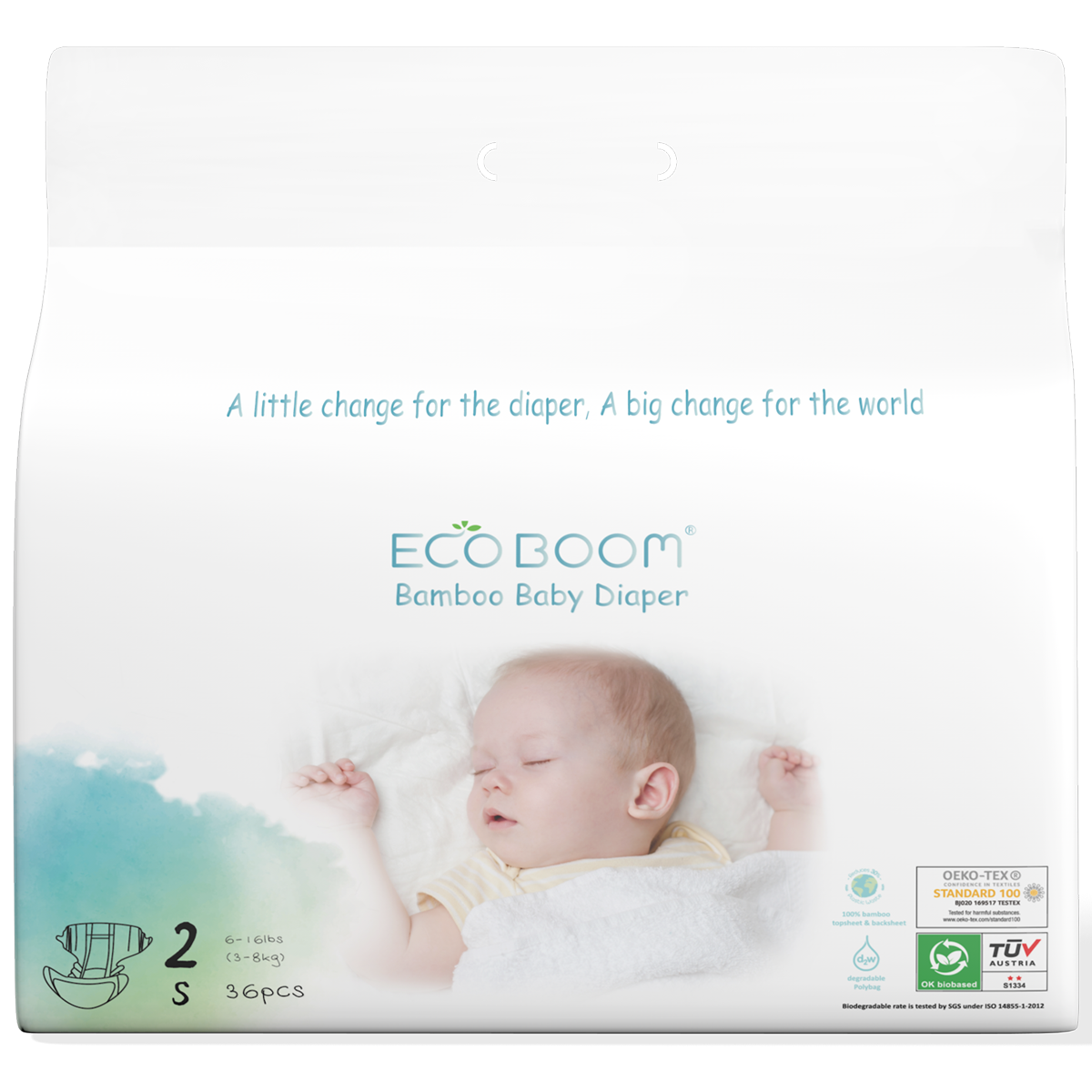 Small Tape Bamboo Eco Boom Eco Friendly Biodegradable Diapers Trial Pack for Babies 6-16 pounds, 36 pcs