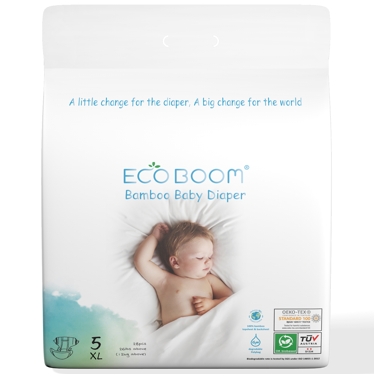XL Tape Bamboo Eco Boom Eco Friendly Biodegradable Disposable Diapers Trial Pack for Babies 26 pounds up, 28 pcs
