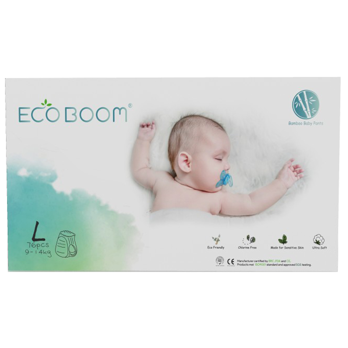 Large Pants Bamboo Eco Boom Eco Friendly Biodegradable Disposable Diapers for Babies 20-31 pounds, 76 pcs