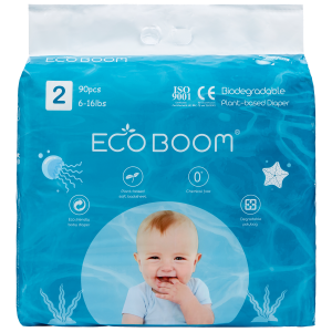 Small Tape Plant-Based Eco Boom Eco Friendly Biodegredable Diapers for Babies 6-16 pounds,90 pcs
