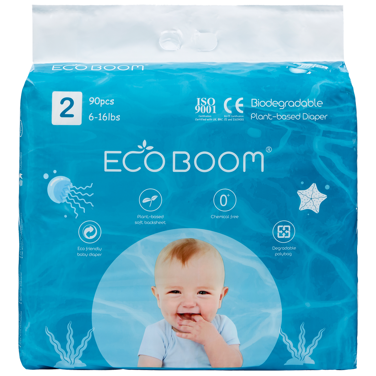 Small Tape Plant-Based Eco Boom Eco Friendly Biodegredable Diapers for Babies 6-16 pounds,90 pcs