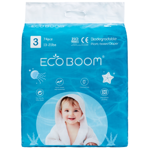 Medium Tape Plant-Based Eco Boom Eco Friendly Biodegredable for Babies 13-21 pounds, 74 pcs