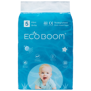 XL Tape Plant-Based Eco Boom Eco Friendly biodegredable Diapers for Babies 26 pounds, 62 pcs