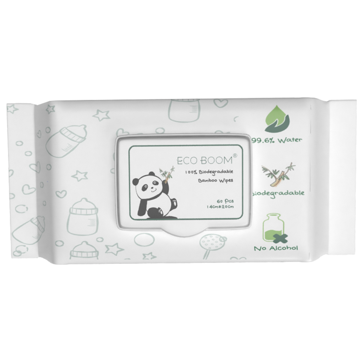 ECO BOOM Eco Friendly 100% Biodegradable Bamboo Water Wipes 60 sheets