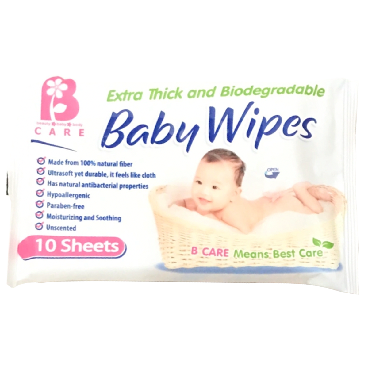 B Care Paraben Free Biodegradable Baby Wipes 10 Sheets