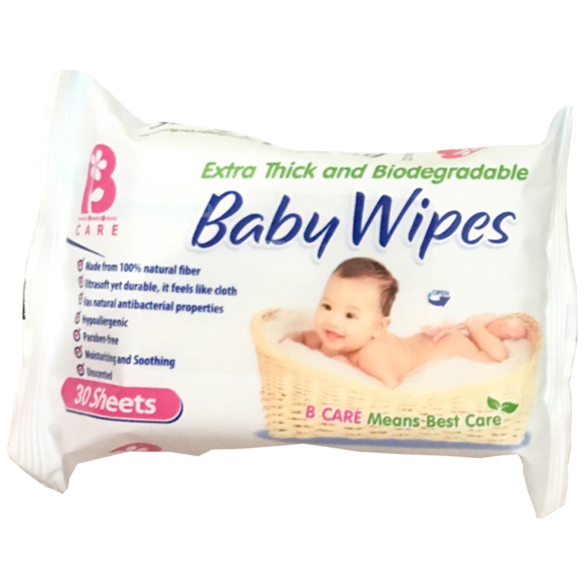 B Care Paraben Free Biodegradable Baby Wipes 30 Sheets