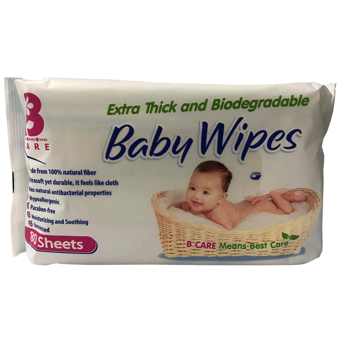 B Care Paraben Free Biodegradable Baby Wipes 80 Sheets