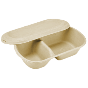 Bagasse EcoOval 2-Compartment w/ Lid (850ml)